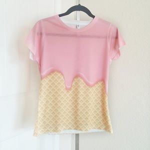 Ice Cream Print Short Sleeve T-Shirt - Size Small